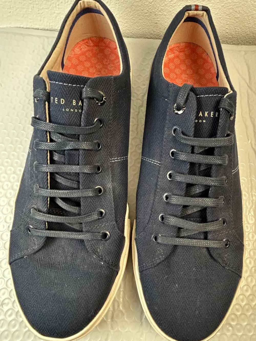 Ted Baker London Eshron Men's Sneakers Sz 12 Navy Blue Herringbone Canvas Shoes